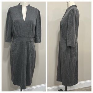 ADRIANNA PAPELL Gray Sheath Structured Dress Half Sleeve Knit Size 10